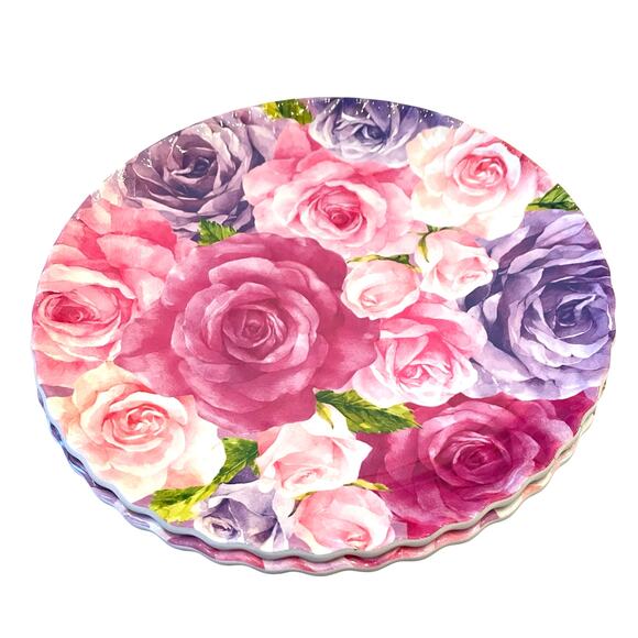 Jolie Fleur Floral Roses Melamine Dinner Plates 11in Set of 4 Spring New - Picture 4 of 16